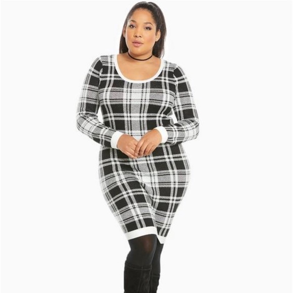 torrid Dresses & Skirts - Torrid Black and White Plaid Sweater Dress